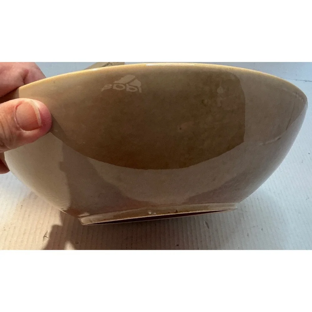 Ceramic Thanksgiving Turkey Serving Bowl Embossed Harvest Leaf Border Tan Brown
